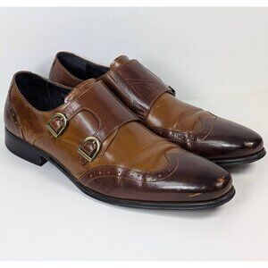 Carrucci Men’s Size 10.5 Monk Strap Dress Shoes Brown Cognac Leather Two Tone